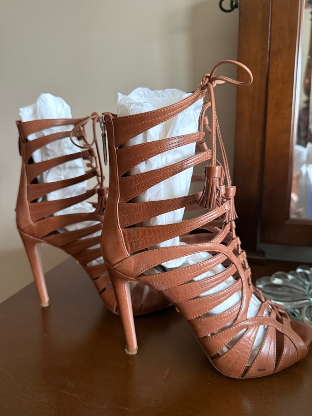 Prada Tan Brown Strappy Gladiator Lace-Up Heels - Picture 4 of 11